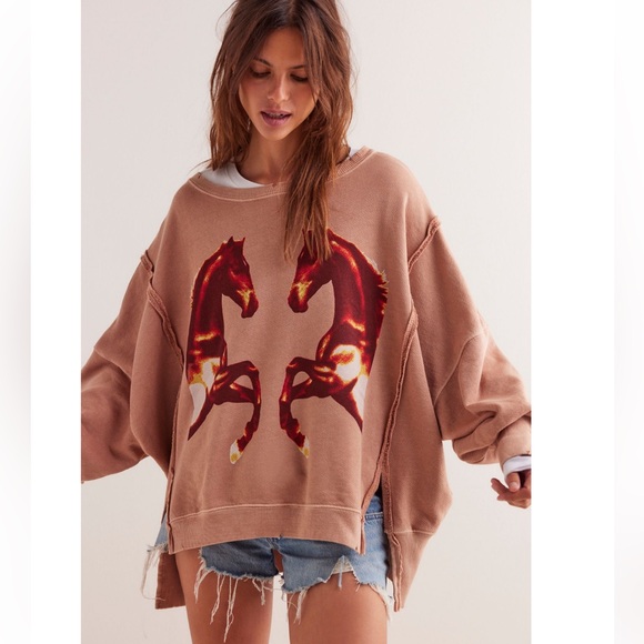 NEW Free People Graphic Camden Pullover Sweatshirt - Picture 2 of 7